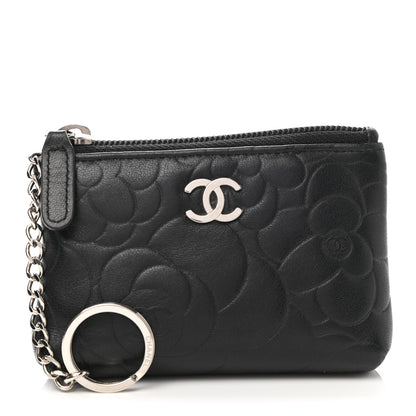 Chanel Lambskin Camellia Embossed Key Holder Case Black 1 of 8