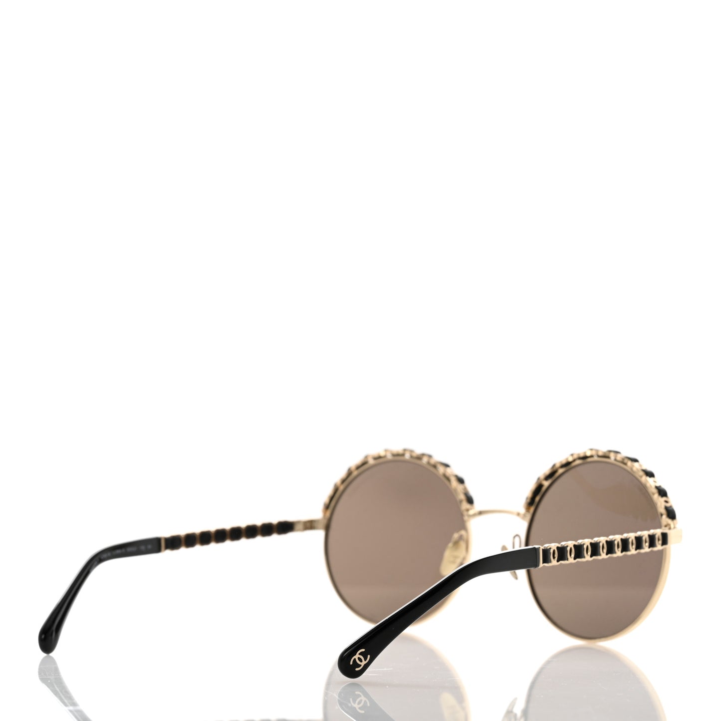 Metal Calfskin Round Chain Sunglasses Black