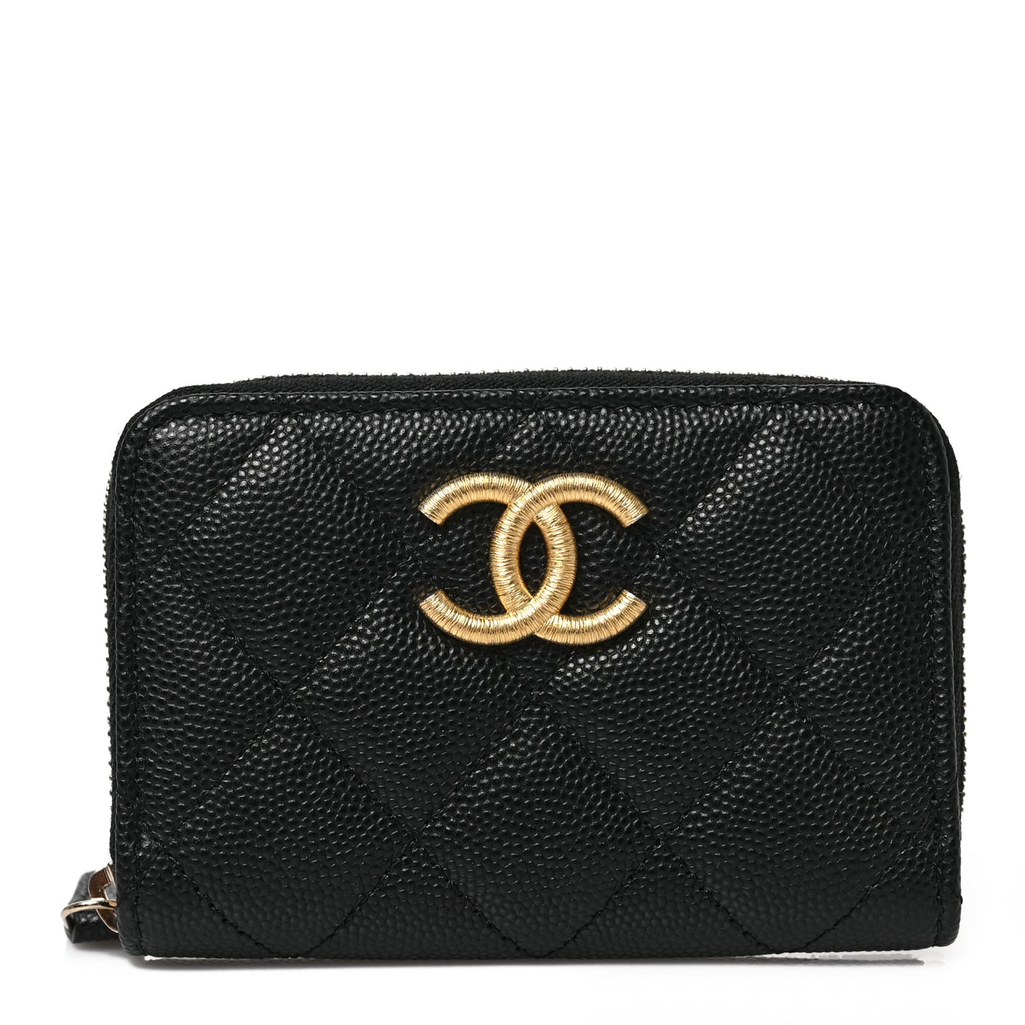Caviar Quilted Zip Coin Purse Black