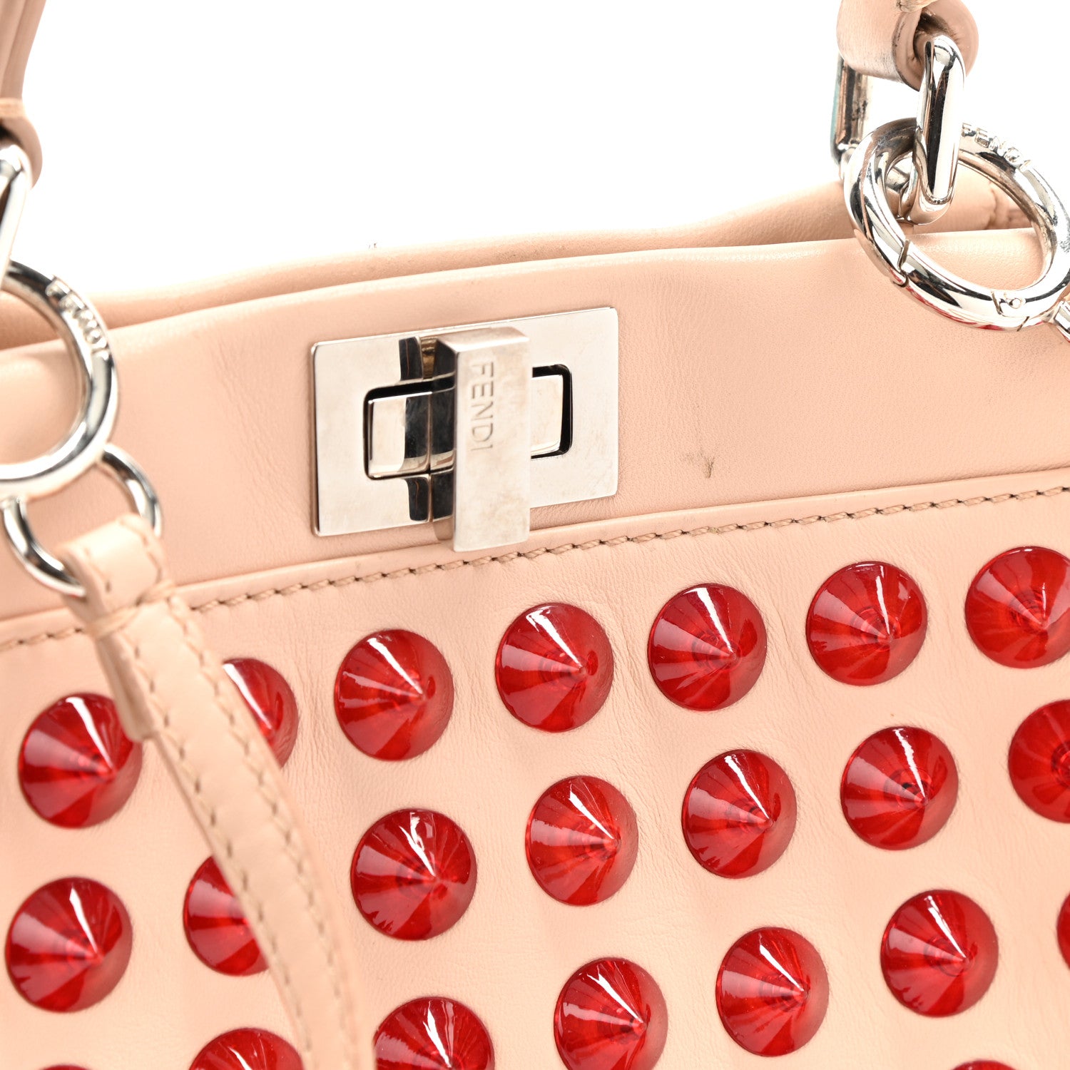 Fendi Nappa Studded Mini Peekaboo Iconic Satchel Light Pink Red 12 of 16