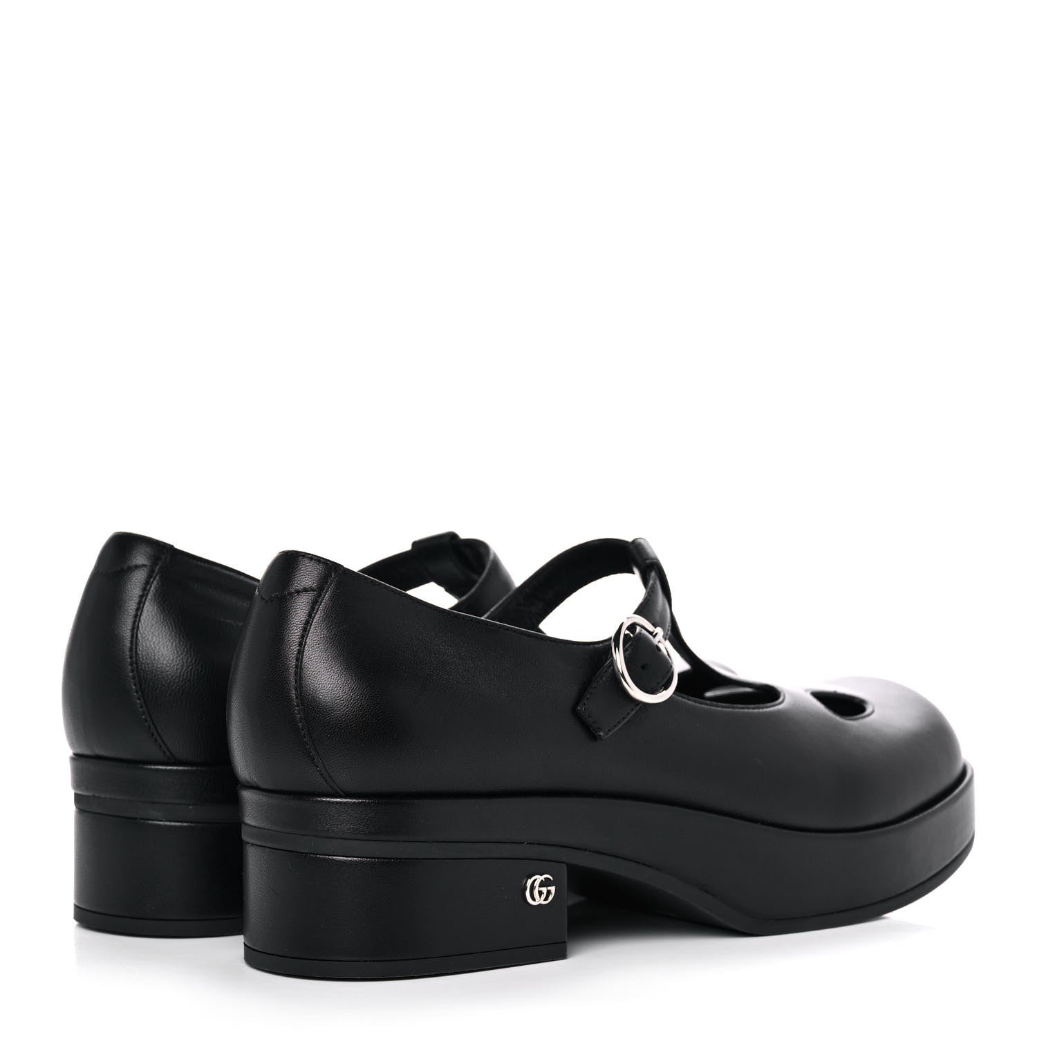 Gucci Calfskin T-Strap Mary Jane Platform Low-Heel Pumps 37.5 Black 4 of 10