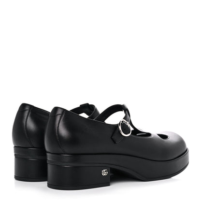 Gucci Calfskin T-Strap Mary Jane Platform Low-Heel Pumps 37.5 Black 4 of 10