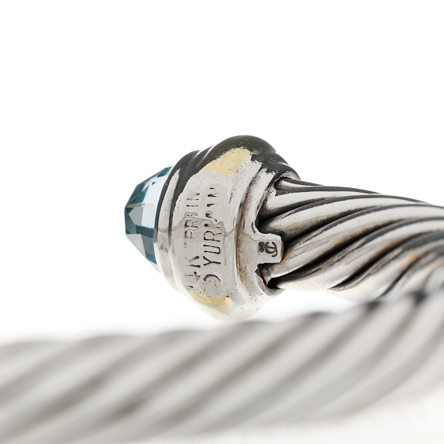 David Yurman Sterling Silver 14K Yellow Gold Blue Topaz 7mm Cable Classics Bracelet 4 of 4
