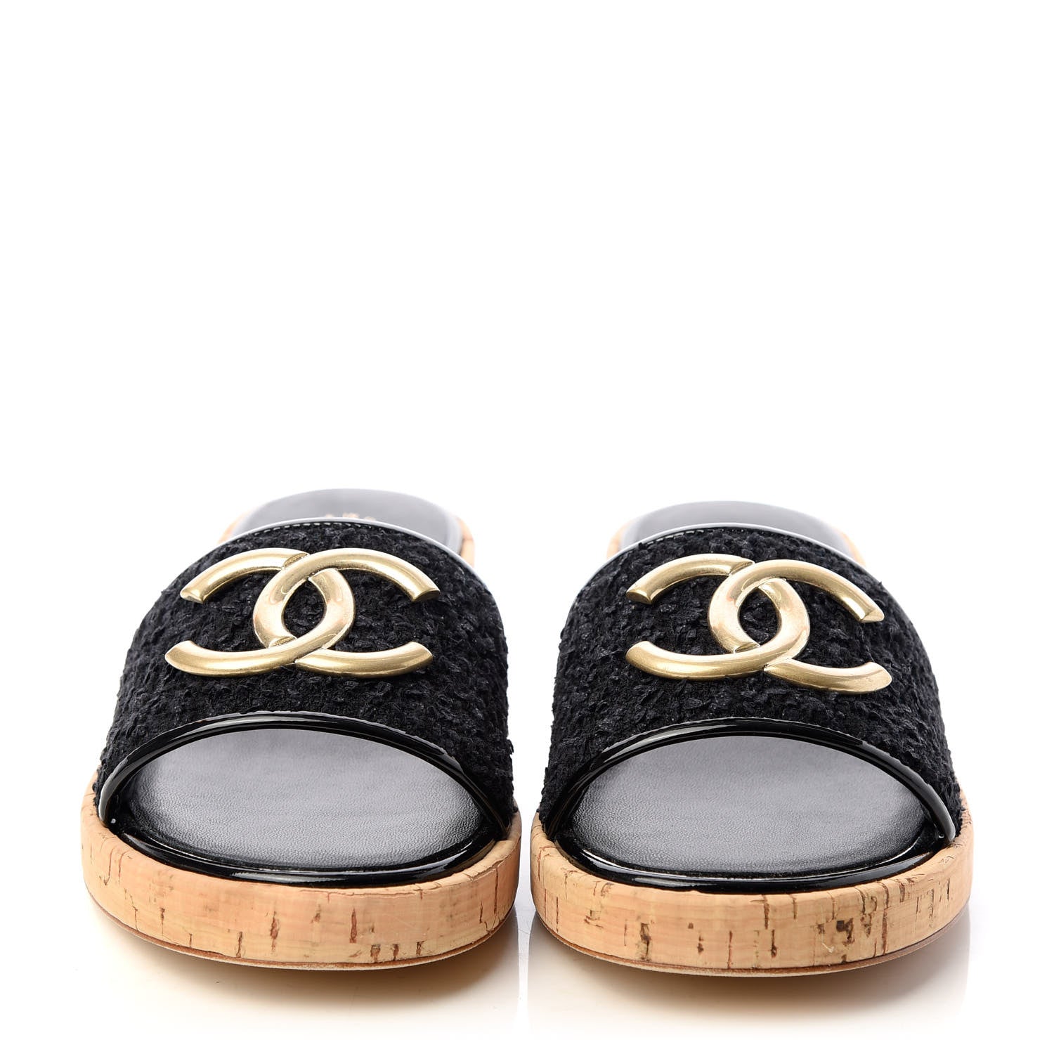 Chanel Tweed Cork CC Mule Sandal 40 Black 2 of 11