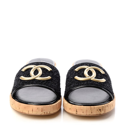 Chanel Tweed Cork CC Mule Sandal 40 Black 2 of 11