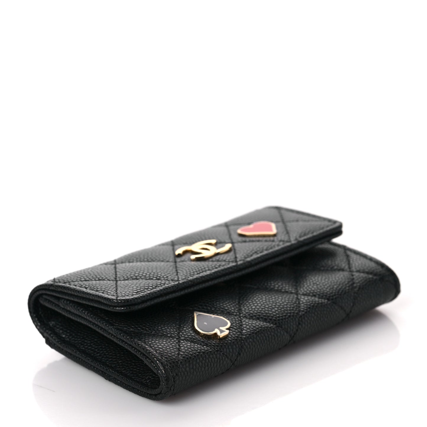 Caviar Quilted Enamel Coco Casino Flap Card Holder Wallet Black