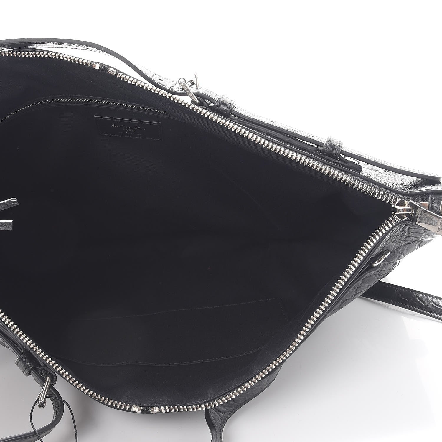 Saint Laurent Calfskin Crocodile Embossed Large Convertible ID Bag Black 6 of 8