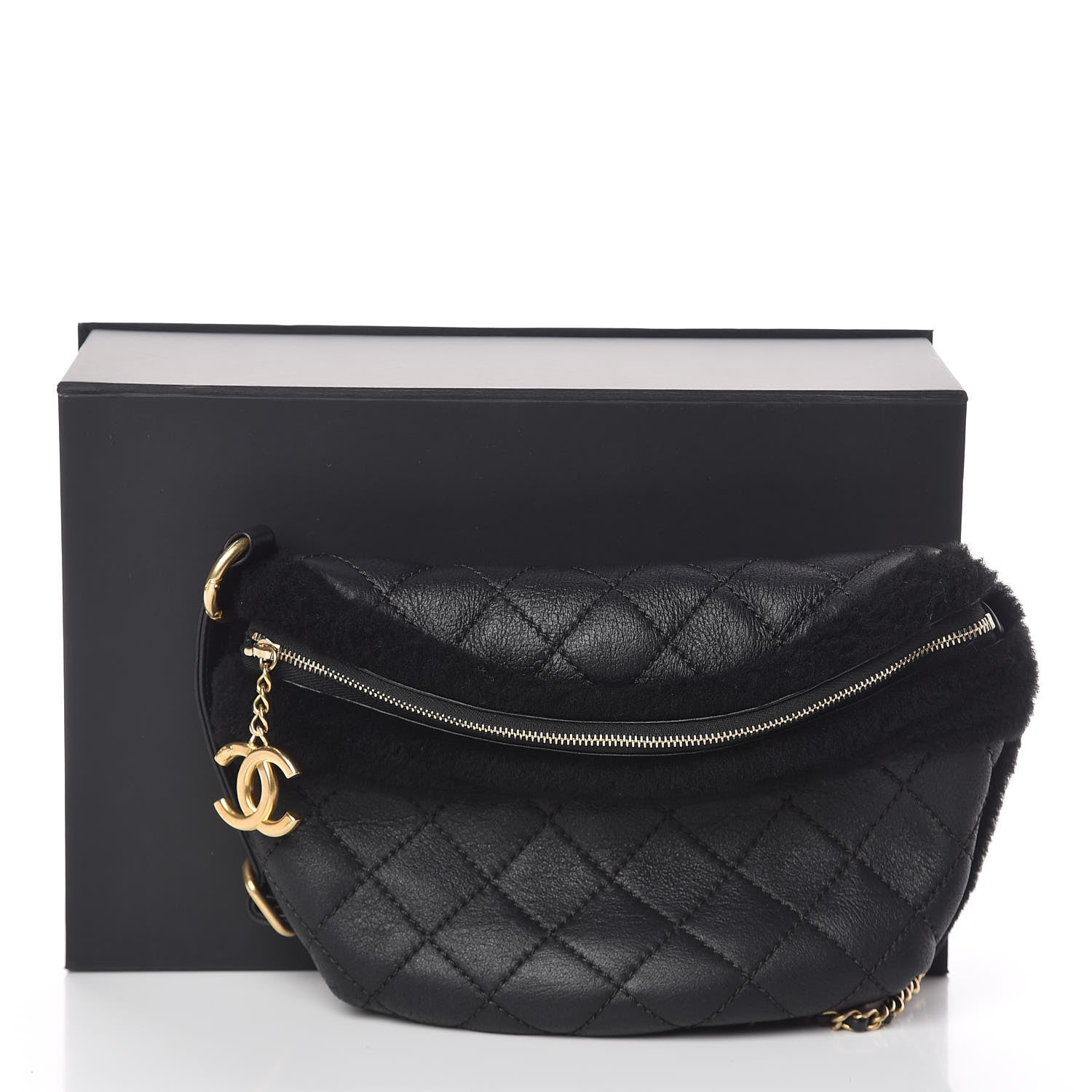 Chanel Calfskin Fur Quilted Waist Bag Fanny Pack Black 10 of 10