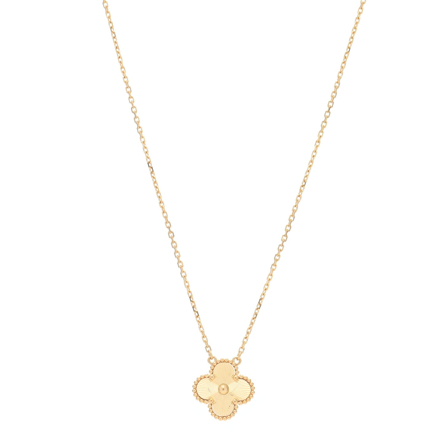 18K Yellow Gold Guilloche Vintage Alhambra Pendant Necklace