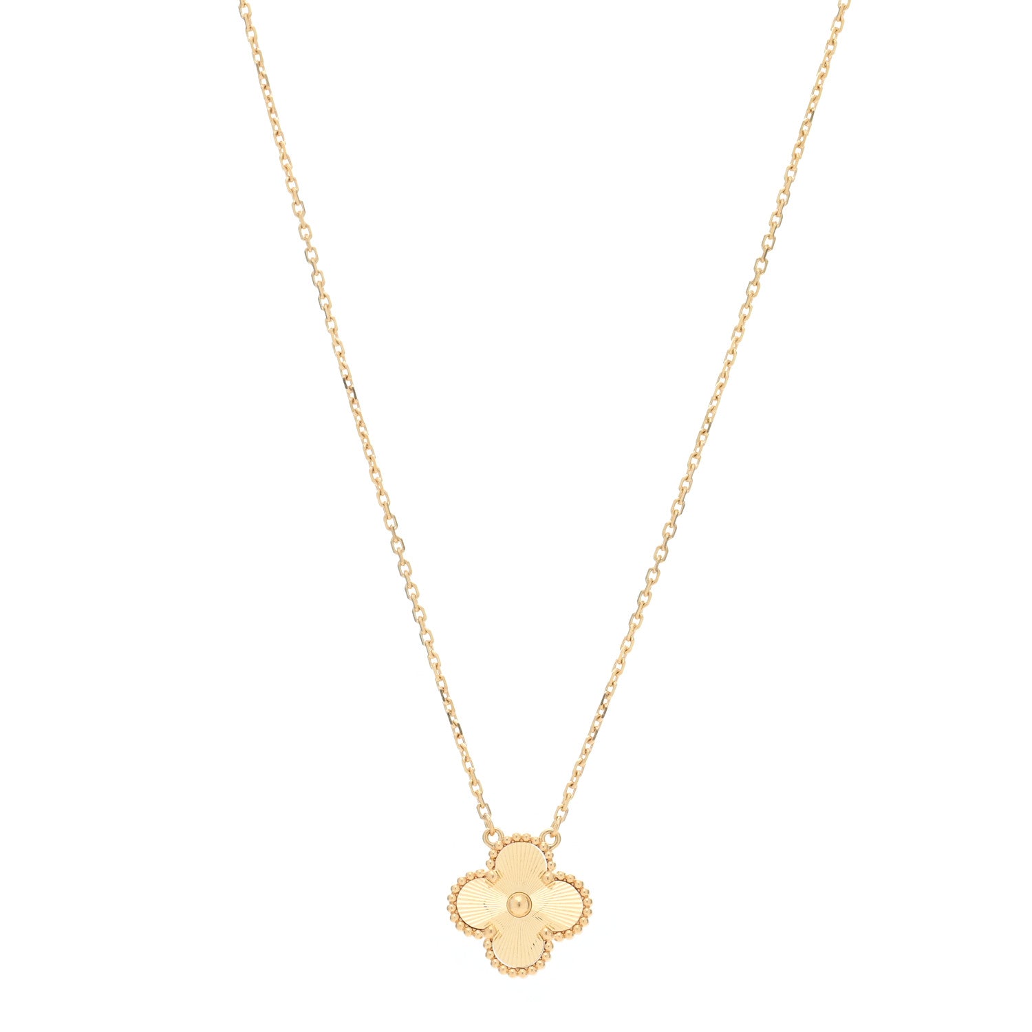 Van Cleef & Arpels 18K Yellow Gold Guilloche Vintage Alhambra Pendant Necklace 1 of 4