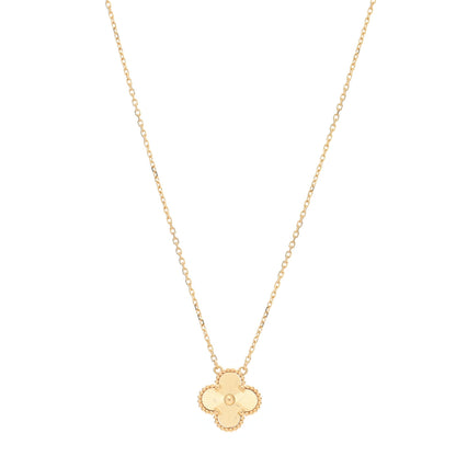 Van Cleef & Arpels 18K Yellow Gold Guilloche Vintage Alhambra Pendant Necklace 1 of 4