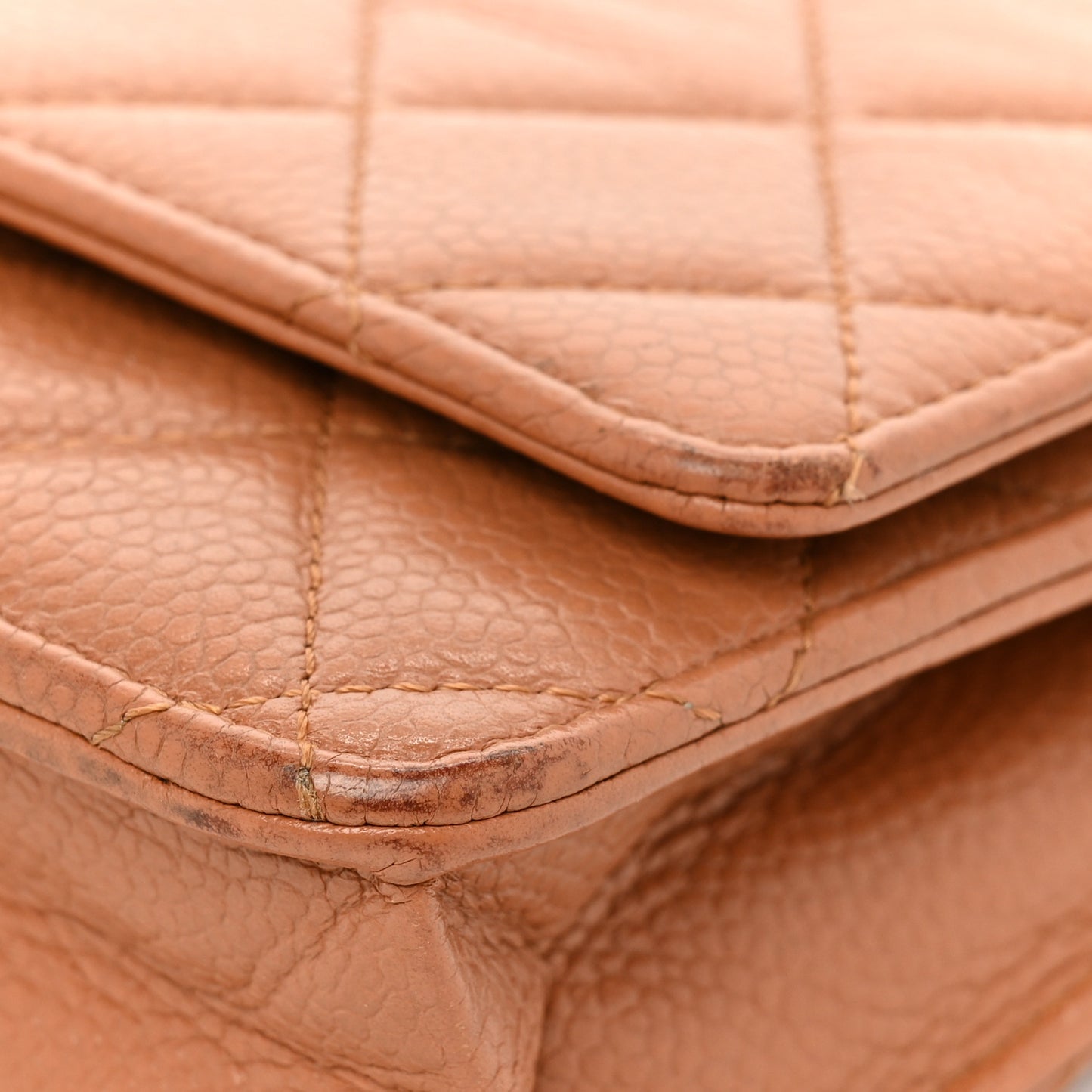 Caviar Quilted Wallet On Chain WOC Light Brown