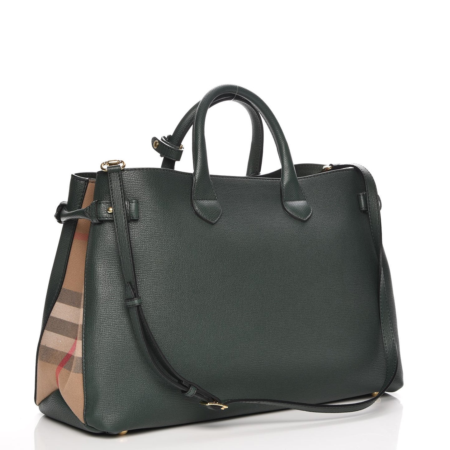 Grainy Calfskin House Check Large Banner Tote Dark Bottle Green