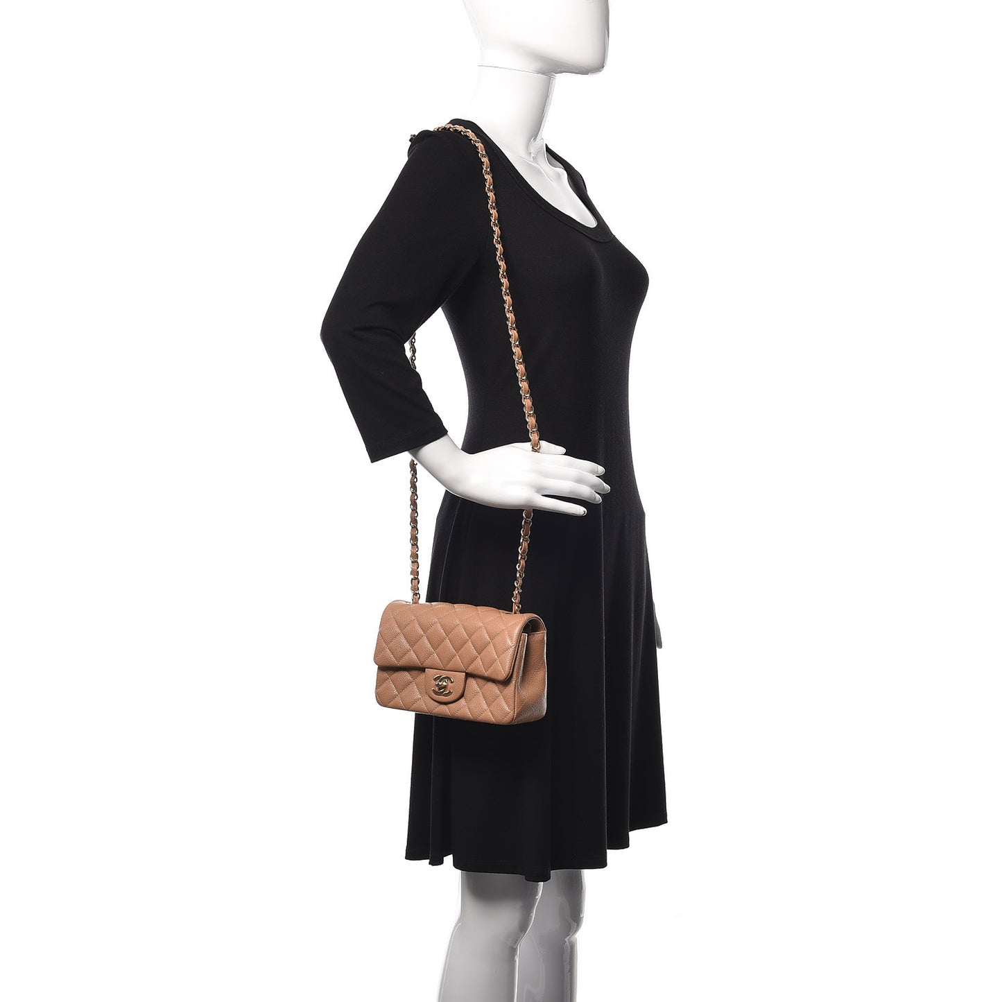 Caviar Quilted Mini Rectangular Flap Dark Beige