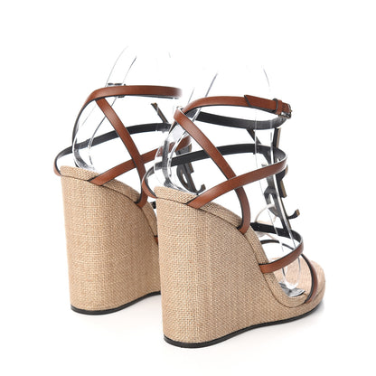Saint Laurent Calfskin Cassandra Espadrille 105 Wedges 37 Chocolate 4 of 8