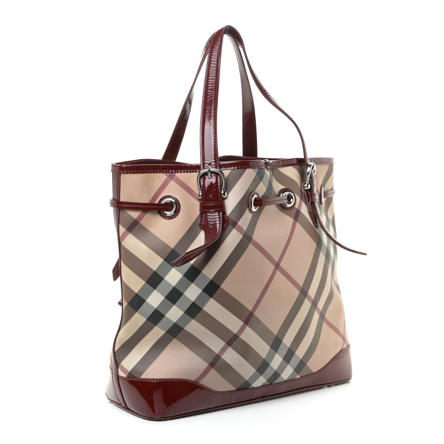 Burberry Supernova Check Drawstring Tote Berry Red 3 of 27