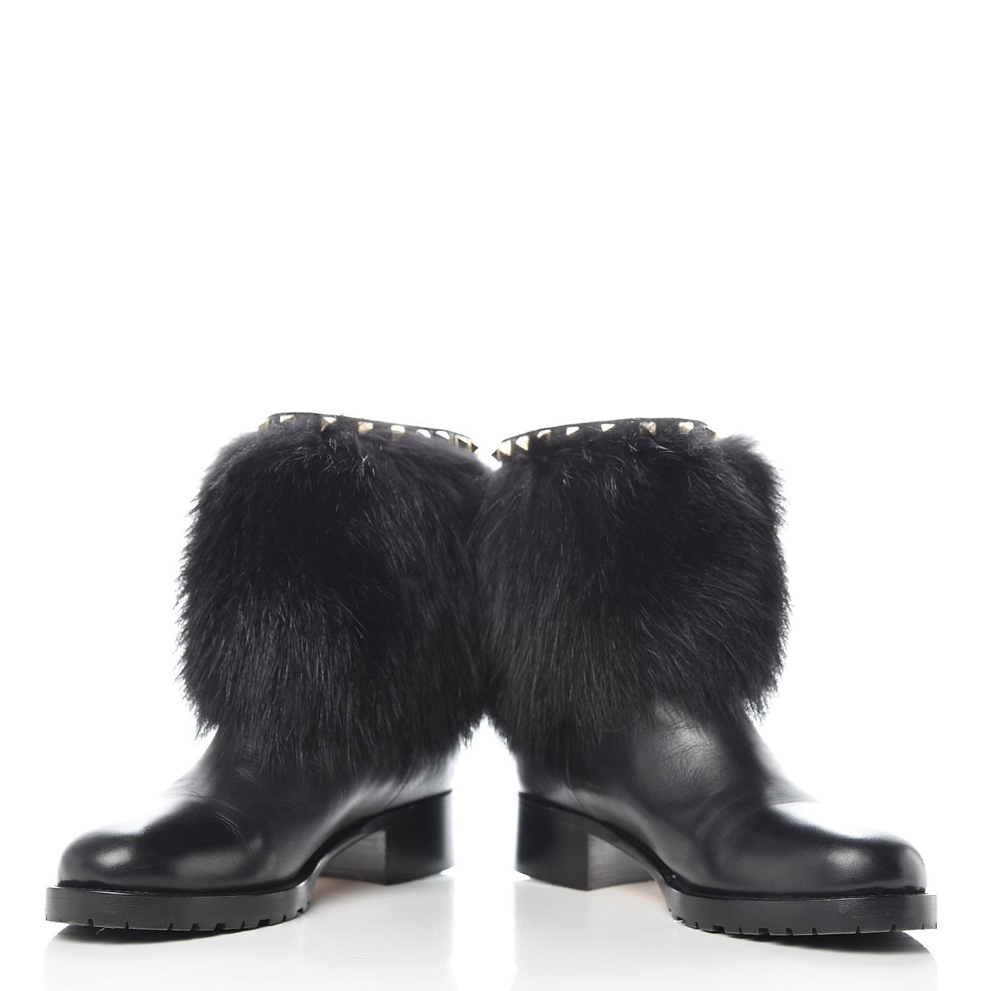 Calfskin Fox Fur Rockstud Winter Boots 40.5 Black