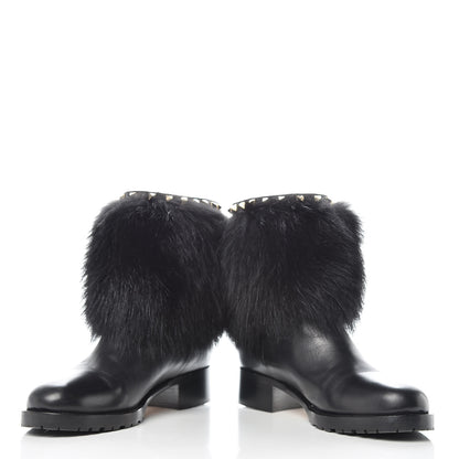 Valentino Garavani Calfskin Fox Fur Rockstud Winter Boots 40.5 Black 6 of 14