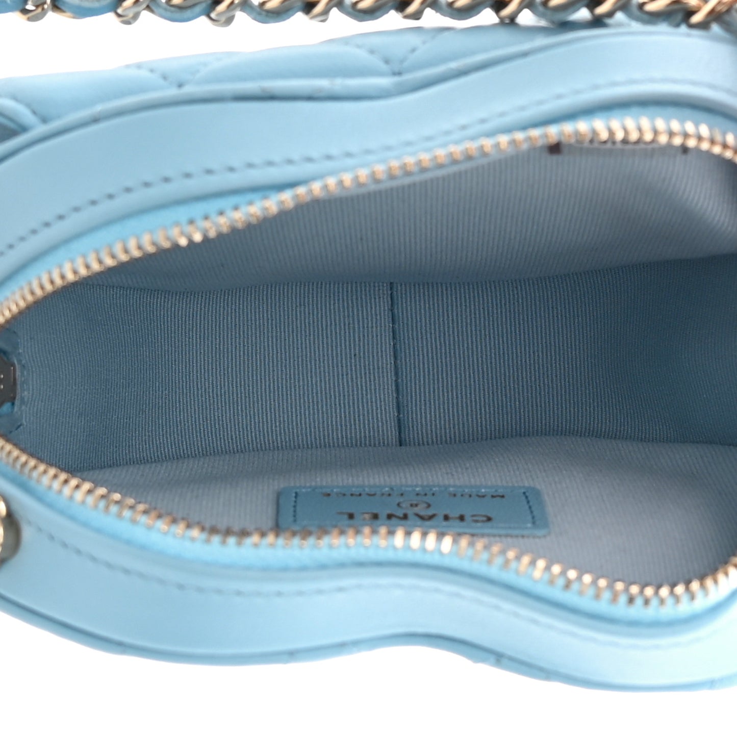 Lambskin Quilted CC In Love Heart Clutch With Chain Light Blue
