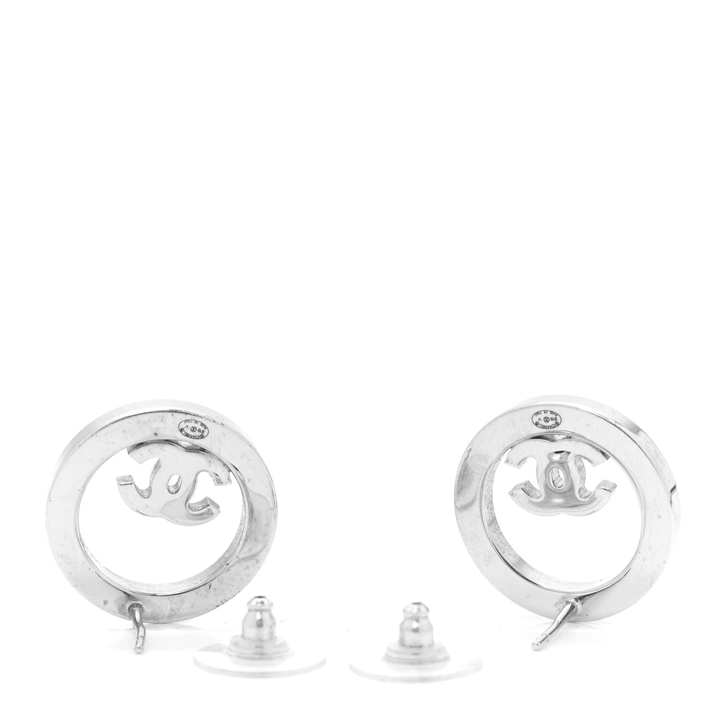 Crystal CC Round Earrings Silver