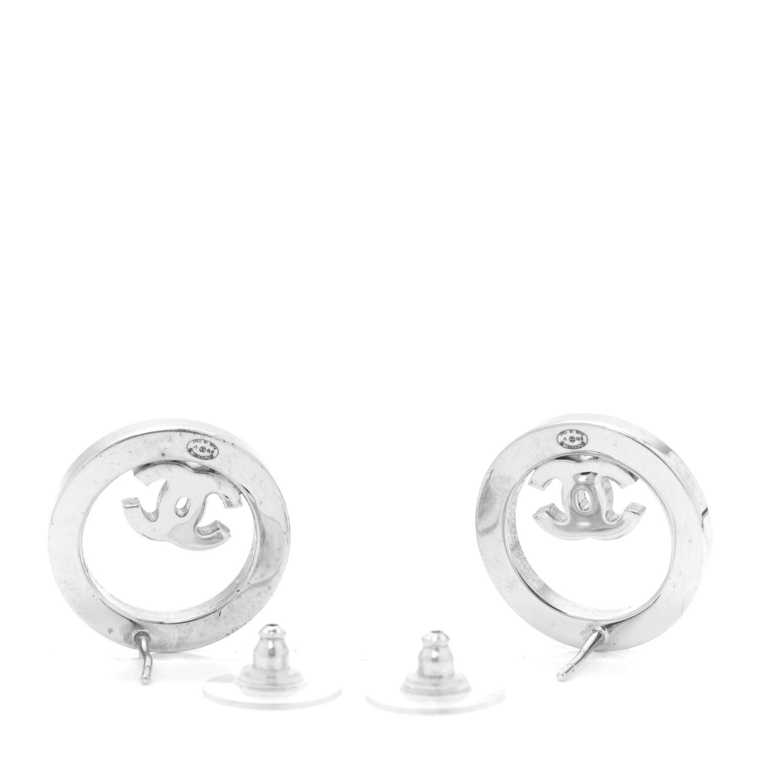 Chanel Crystal CC Round Earrings Silver 3 of 5