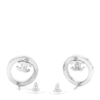 Chanel Crystal CC Round Earrings Silver 3 of 5