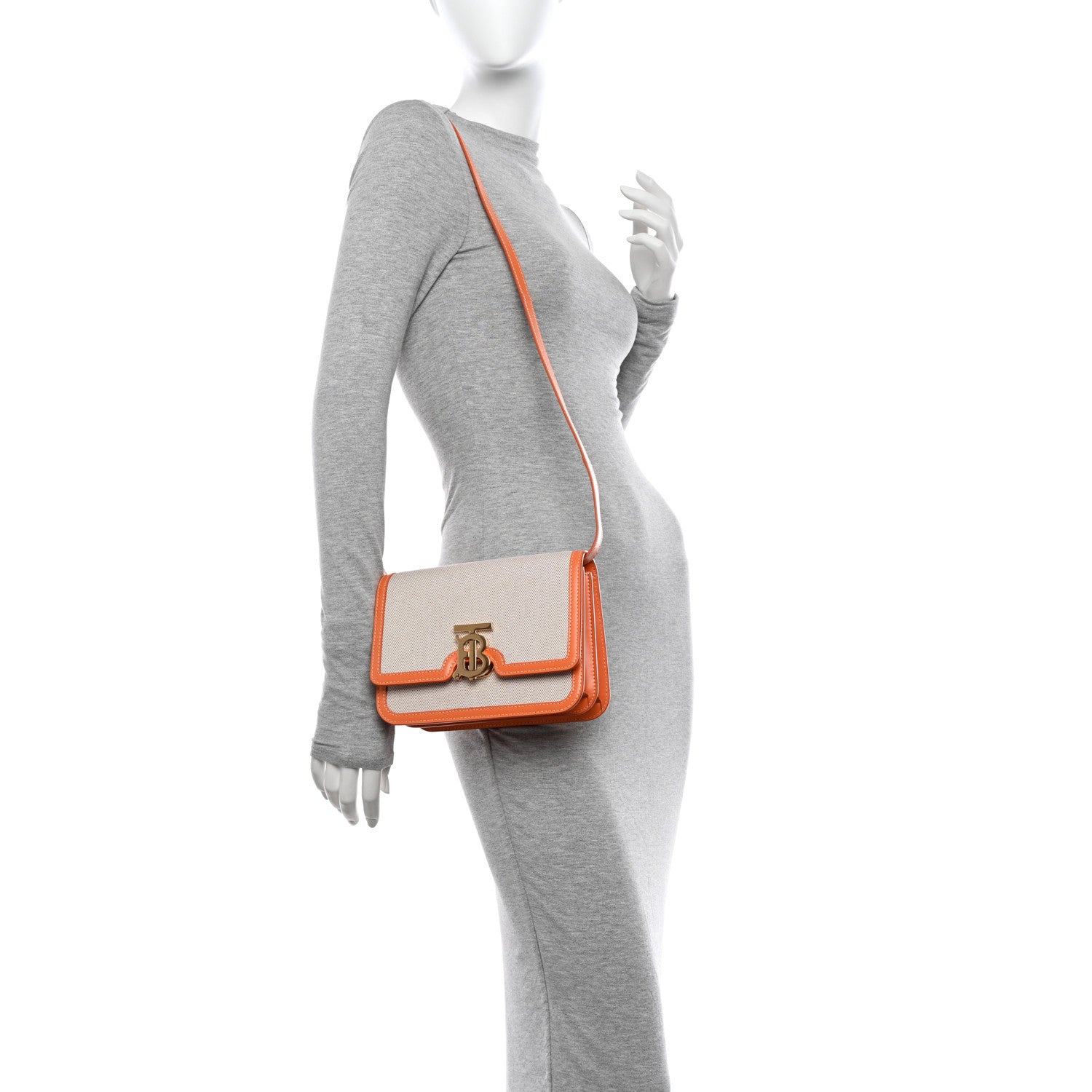 Burberry Canvas Calfskin Small TB Bag Orange 2 of 10