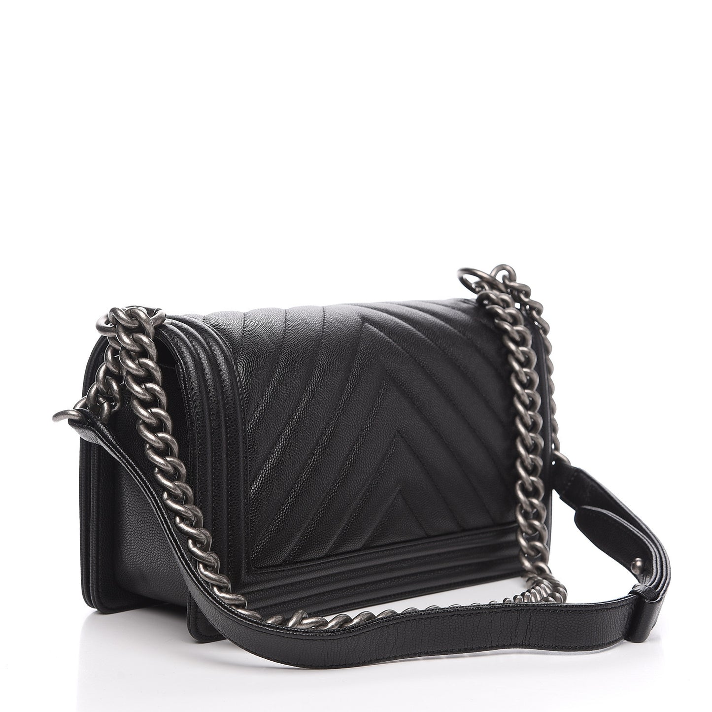 Caviar Chevron Quilted Medium Boy Flap Black