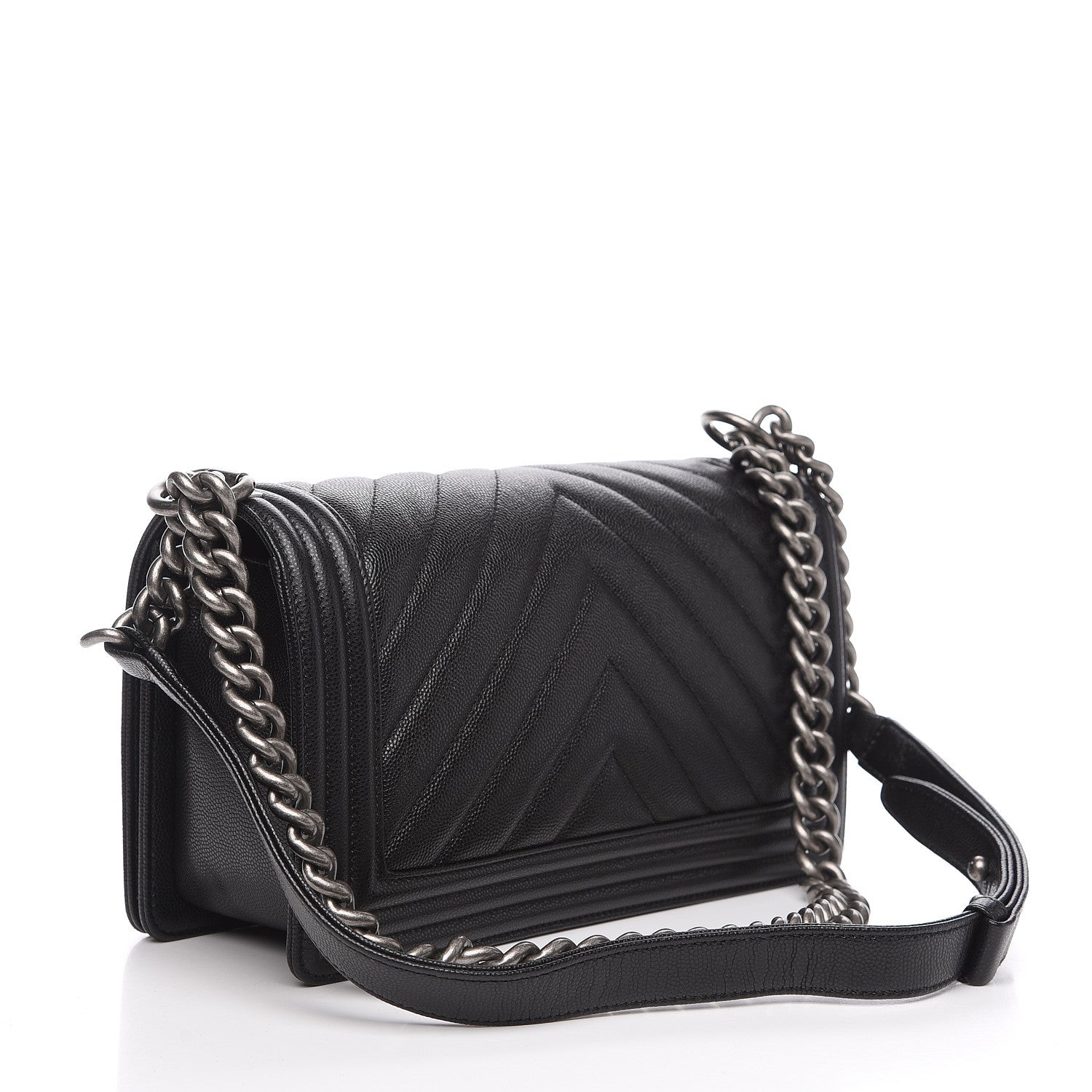 Chanel Caviar Chevron Quilted Medium Boy Flap Black 2 of 11