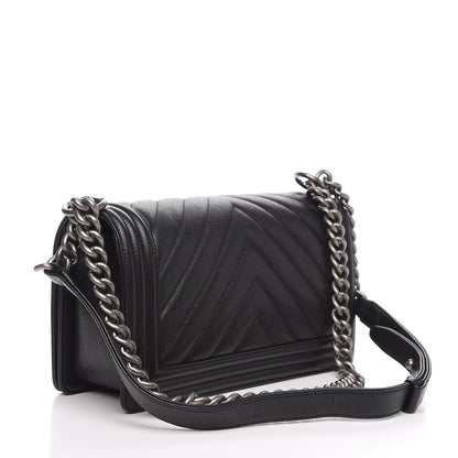 Chanel Caviar Chevron Quilted Medium Boy Flap Black 2 of 11