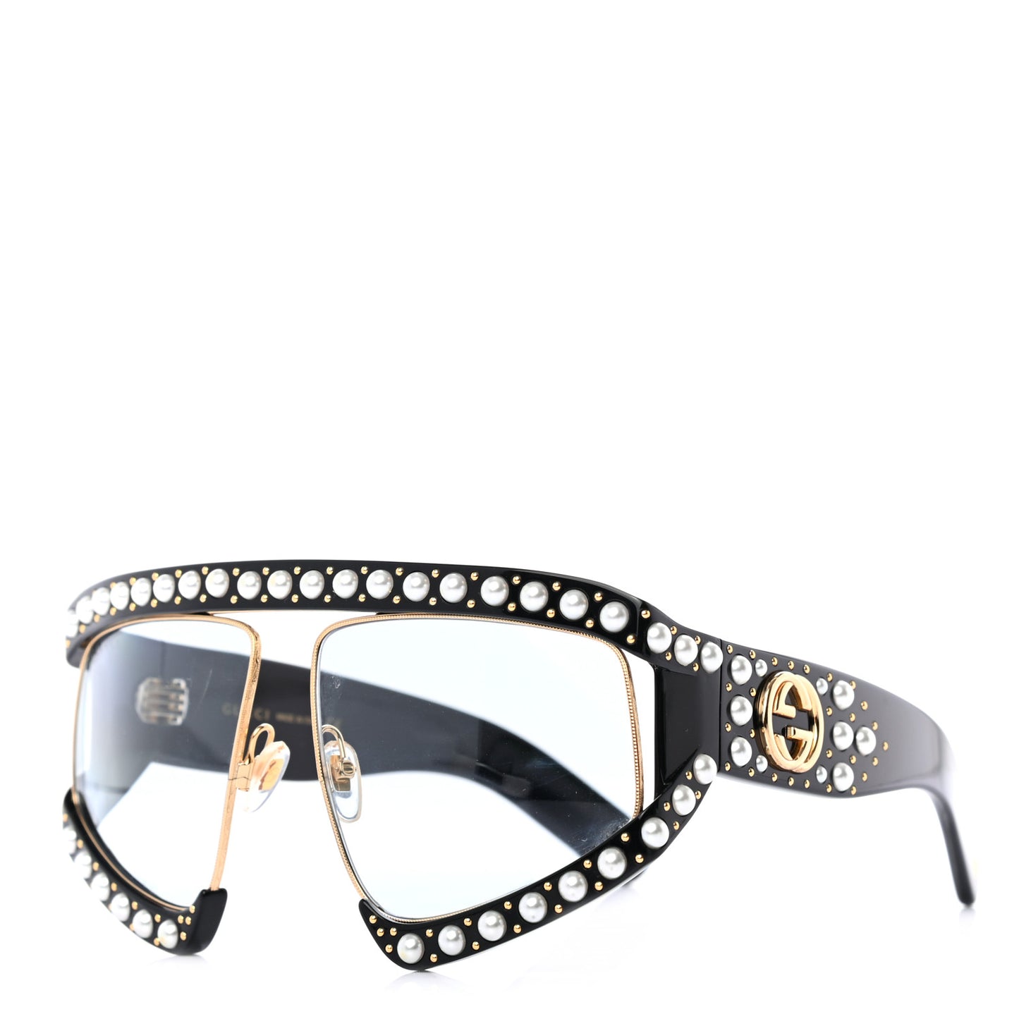 Acetate Pearl Rectangular Frame Sunglasses GG0234S Black