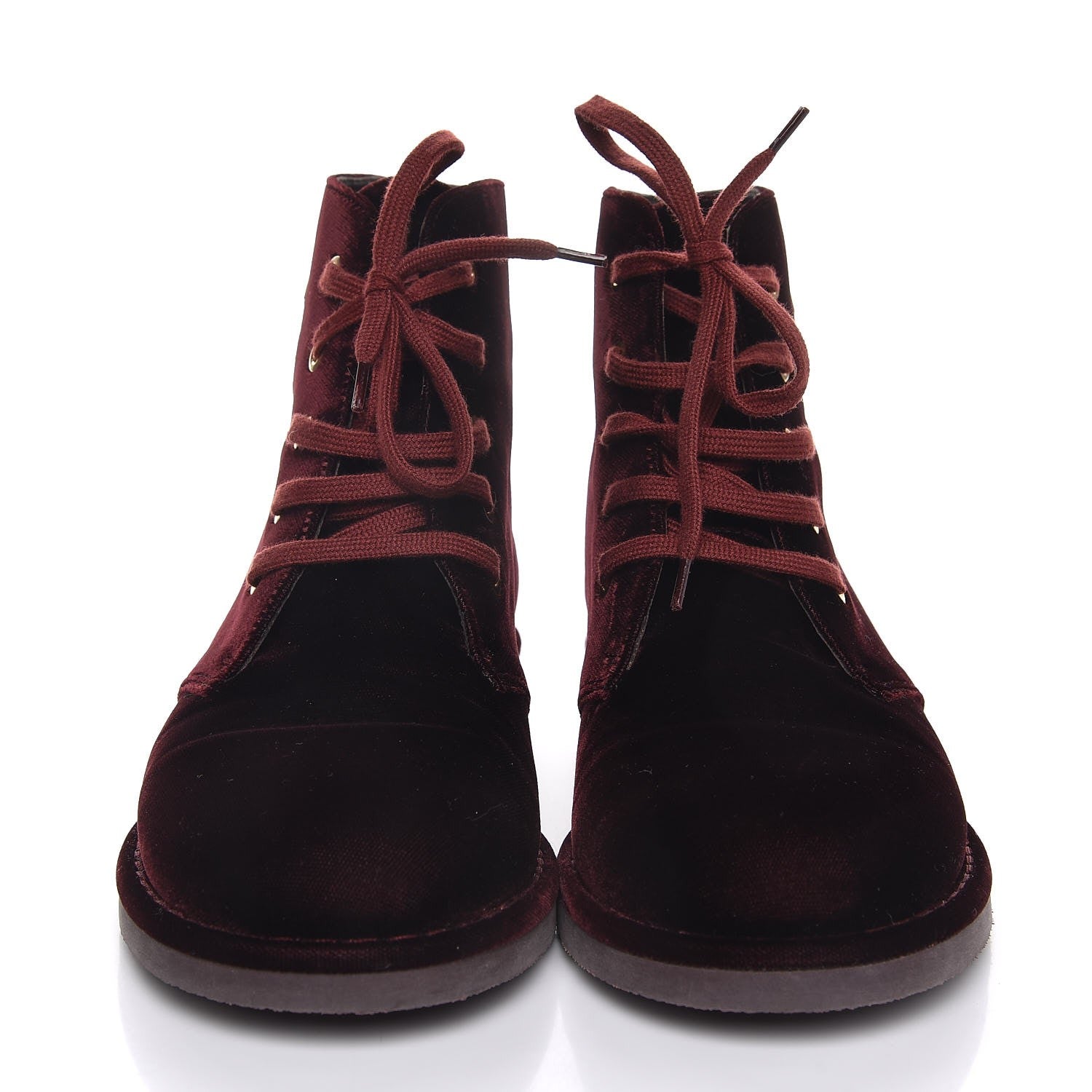 Chanel Velvet CC Lace Up Boots 38.5 Burgundy 2 of 8