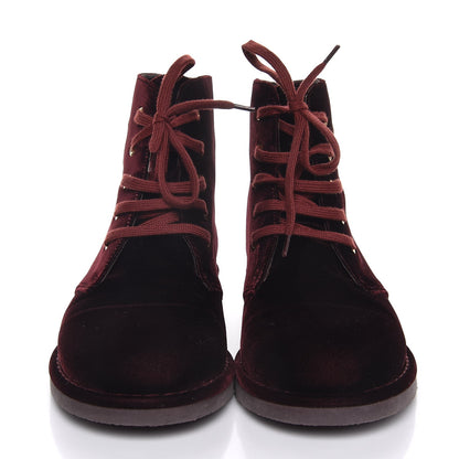 Chanel Velvet CC Lace Up Boots 38.5 Burgundy 2 of 8
