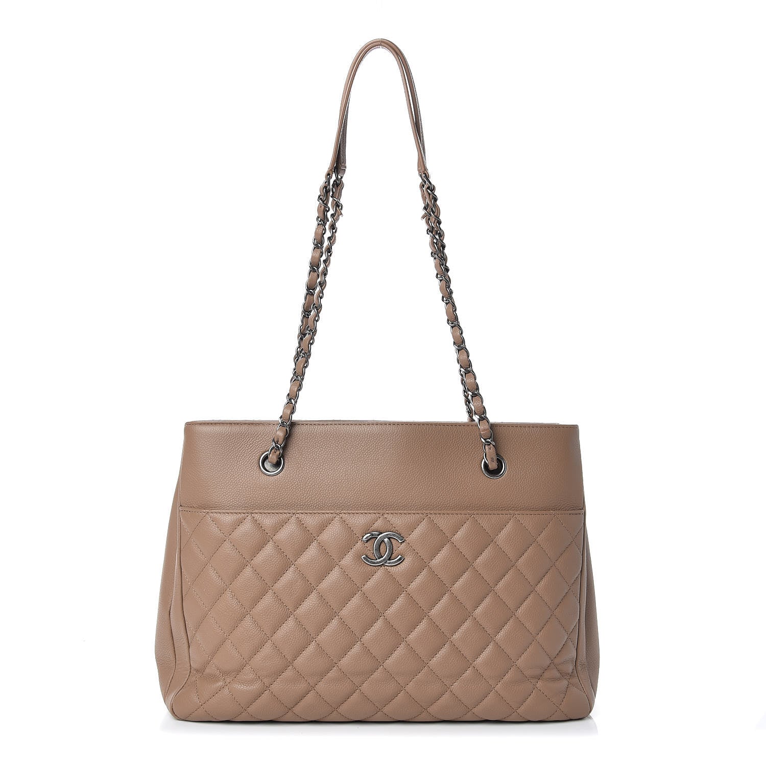 Chanel Grained Calfskin Quilted Large Zipped Shopping Tote Taupe 1 of 11