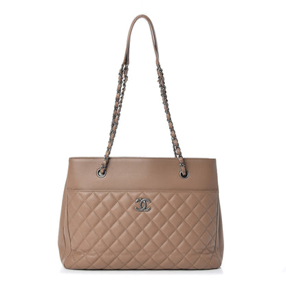 Chanel Grained Calfskin Quilted Large Zipped Shopping Tote Taupe 1 of 11