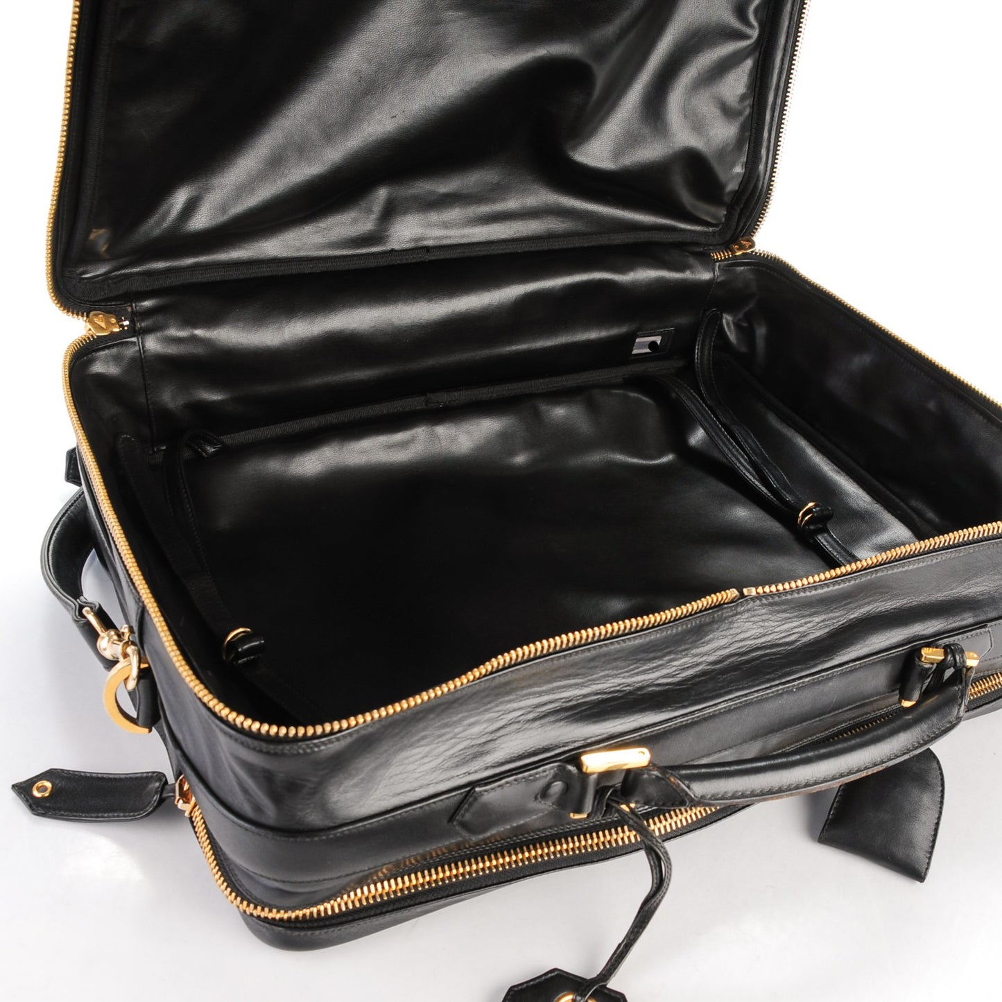 Lambskin Stitched Suitcase Travel Bag Black