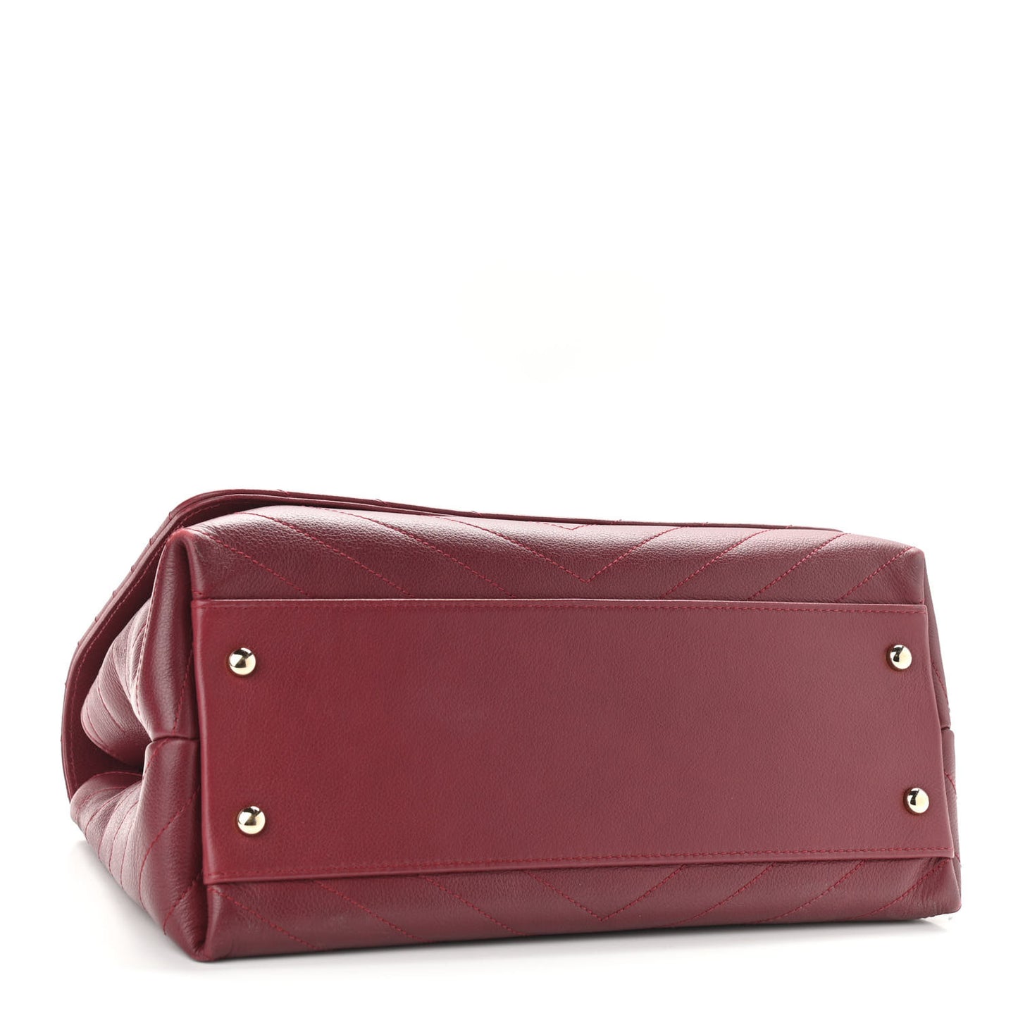 Grained Calfskin Stitched Chevron Medium Chic Top Handle Flap Red