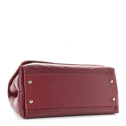 Chanel Grained Calfskin Stitched Chevron Medium Chic Top Handle Flap Red 4 of 10