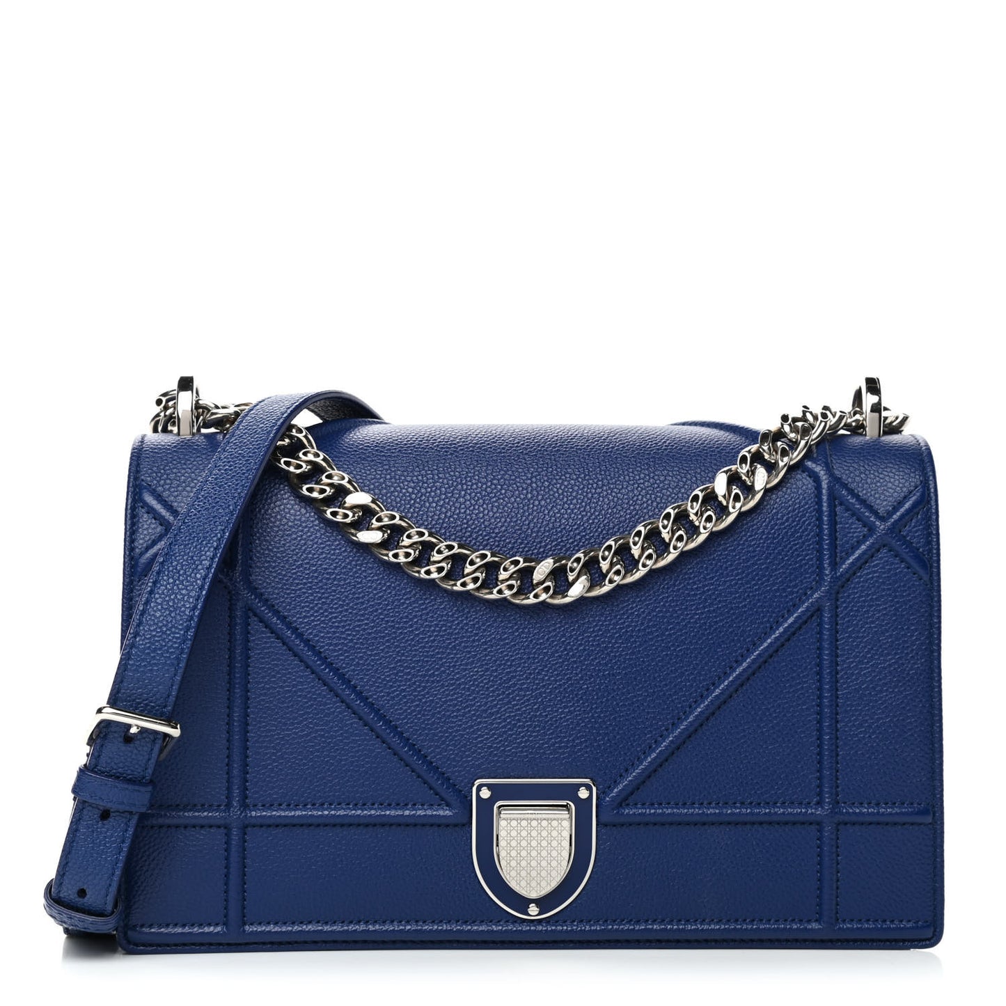 Grained Calfskin Medium Diorama Flap Bag Blue