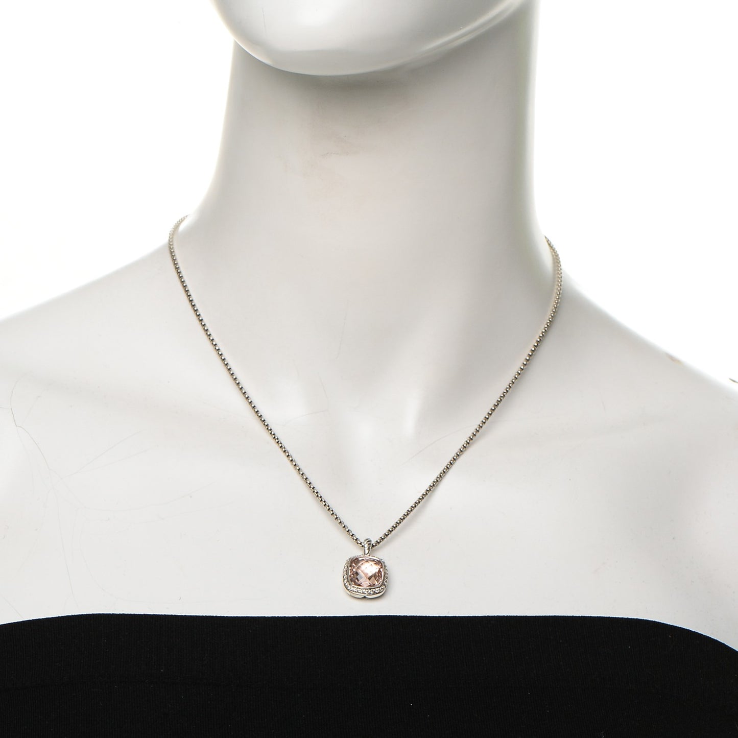 Sterling Silver Diamond Morganite 12mm Noblesse Pendant Necklace