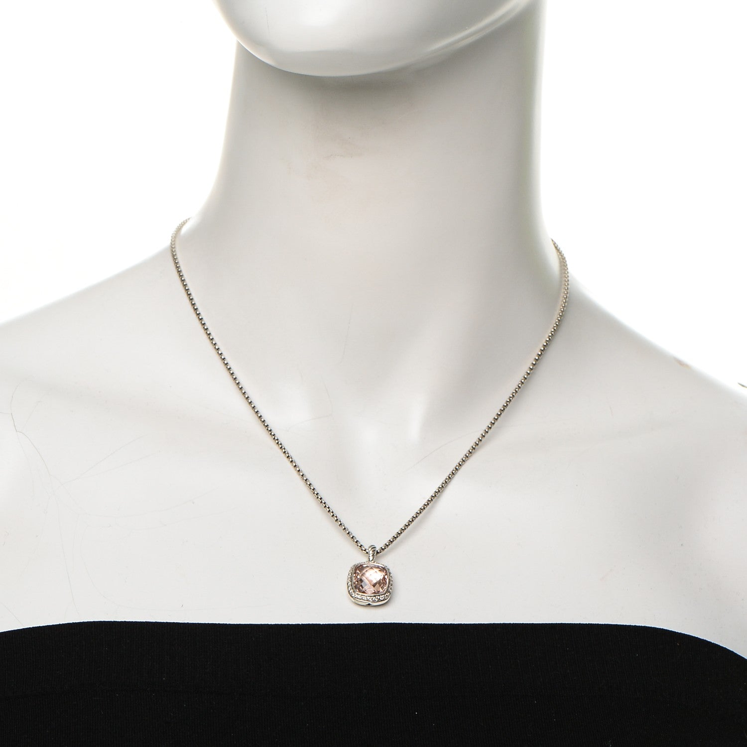 David Yurman Sterling Silver Diamond Morganite 12mm Noblesse Pendant Necklace 2 of 5