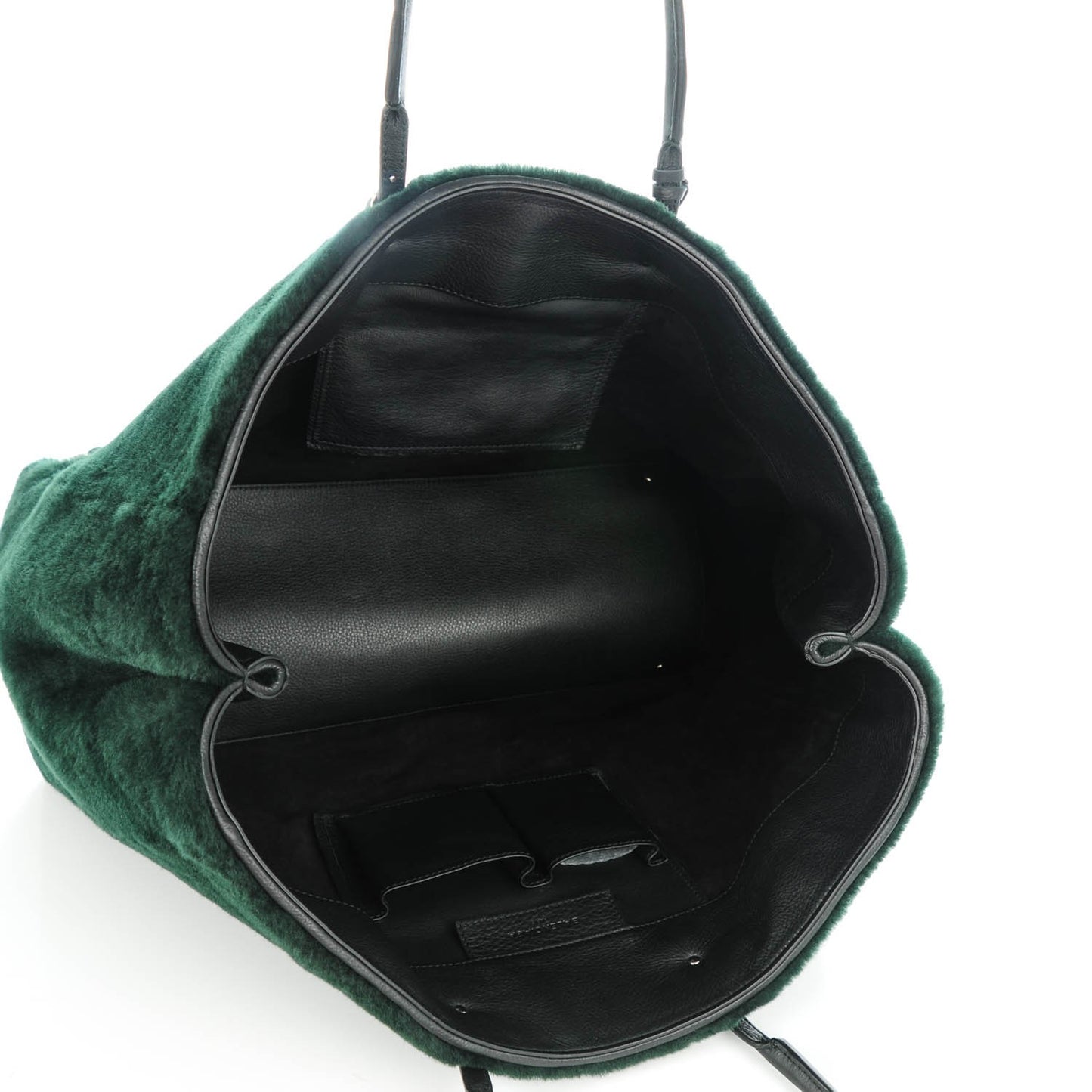Shearling Silver Metallic Edge Hardware Papier A4 Tote Vert Sapin