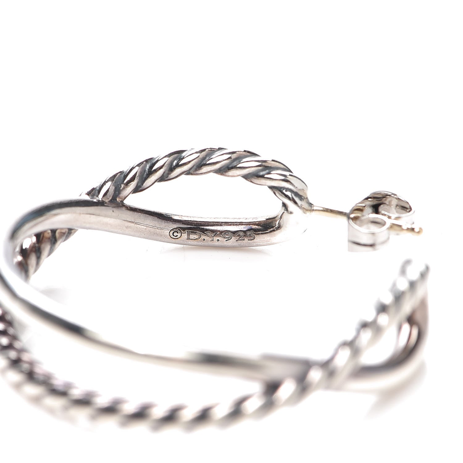 David Yurman Sterling Silver Crossover Cable Hoop Earrings 3 of 4