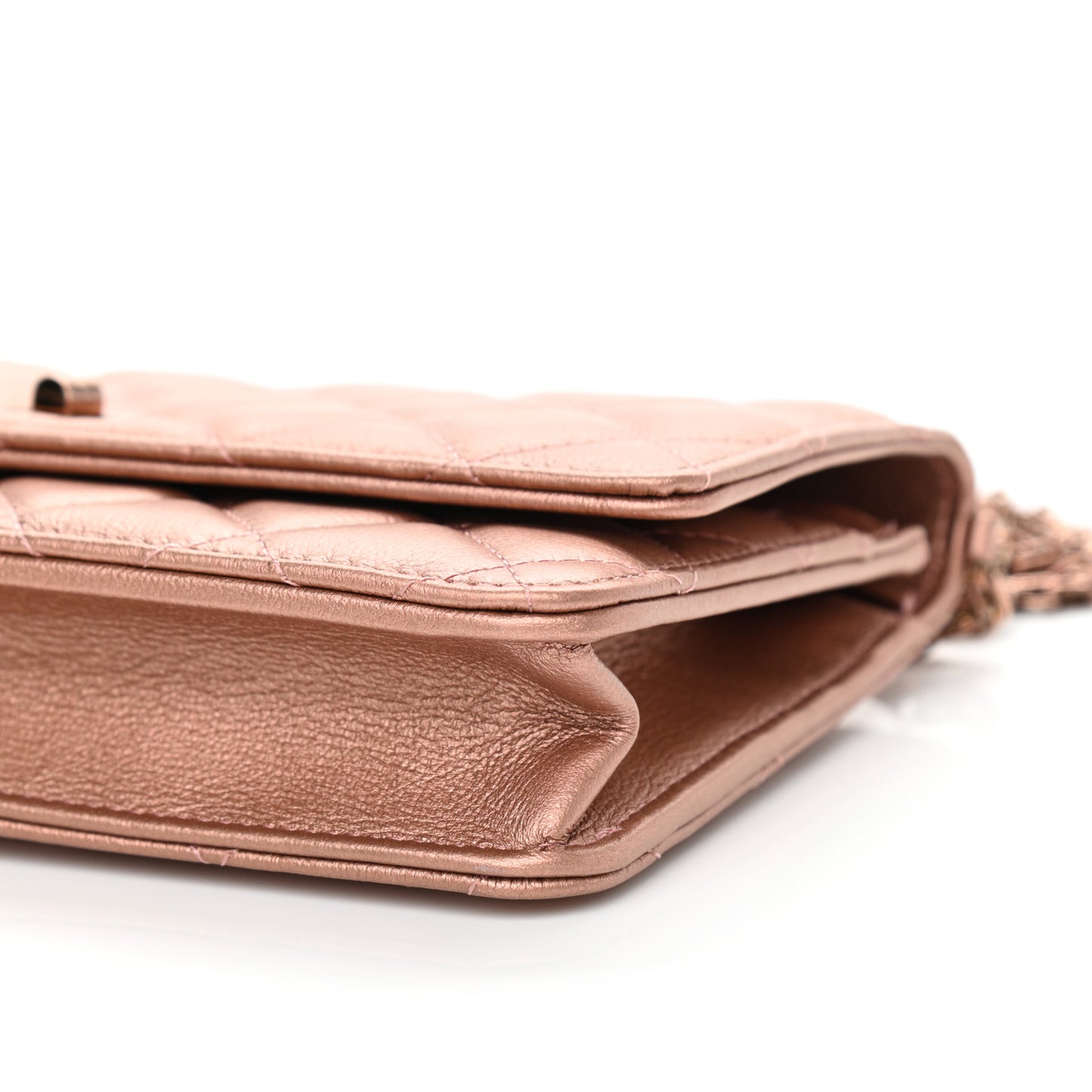 Metallic Grained Calfskin Quilted 2.55 Reissue Wallet on Chain WOC Copper Pink