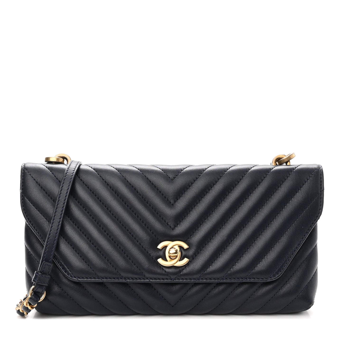 Lambskin Chevron Quilted East West Flap Navy