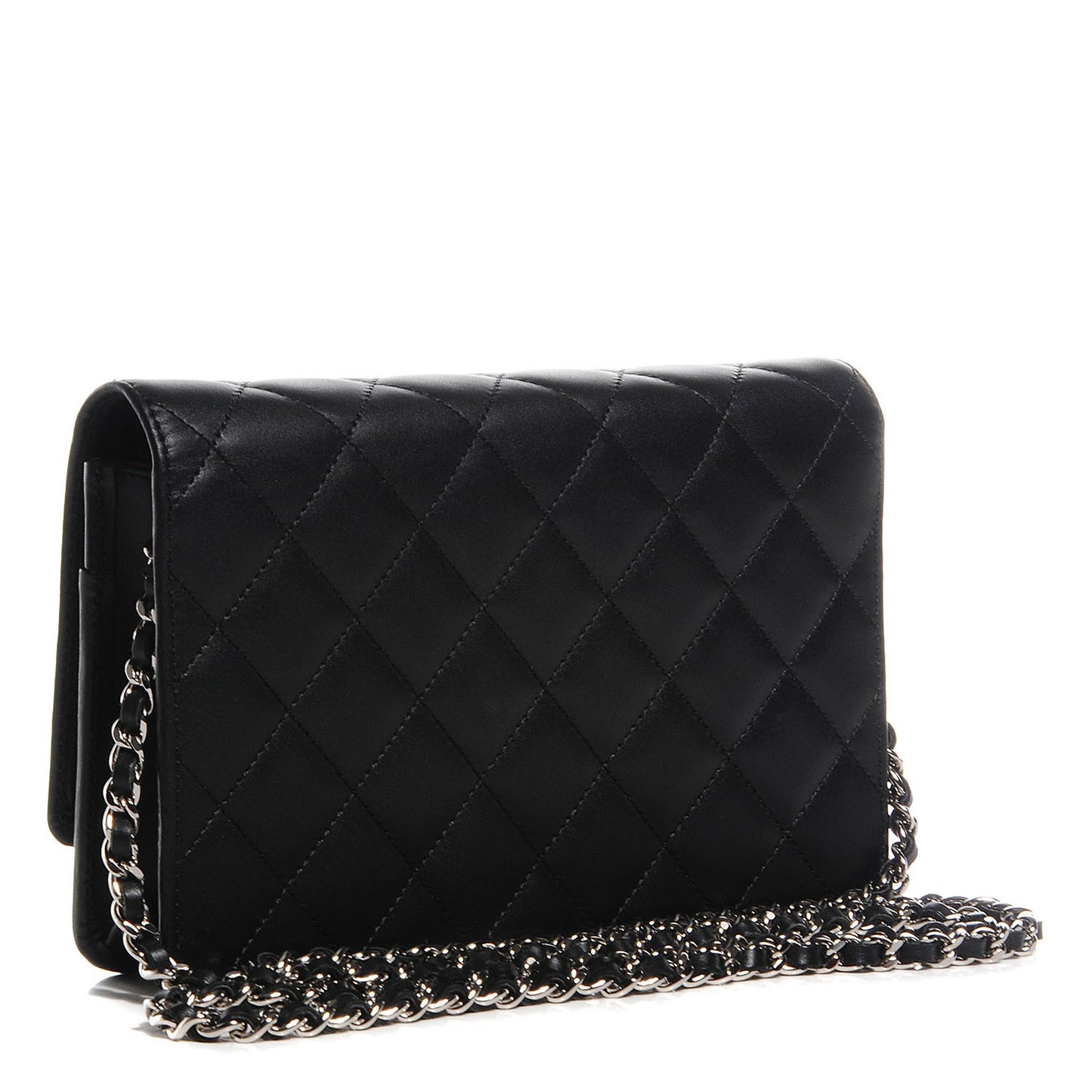 Calfskin Quilted Cambon Wallet On Chain WOC Black