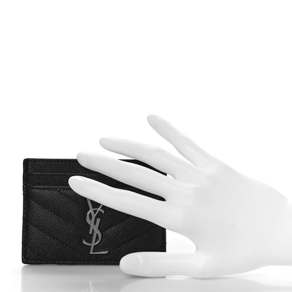 Saint Laurent Grain De Poudre Matelasse Chevron Monogram Credit Card Case Black 2 of 9