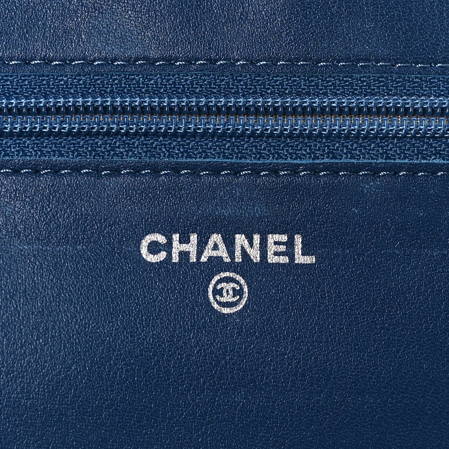 Patent Quilted Brilliant Wallet On Chain WOC Blue