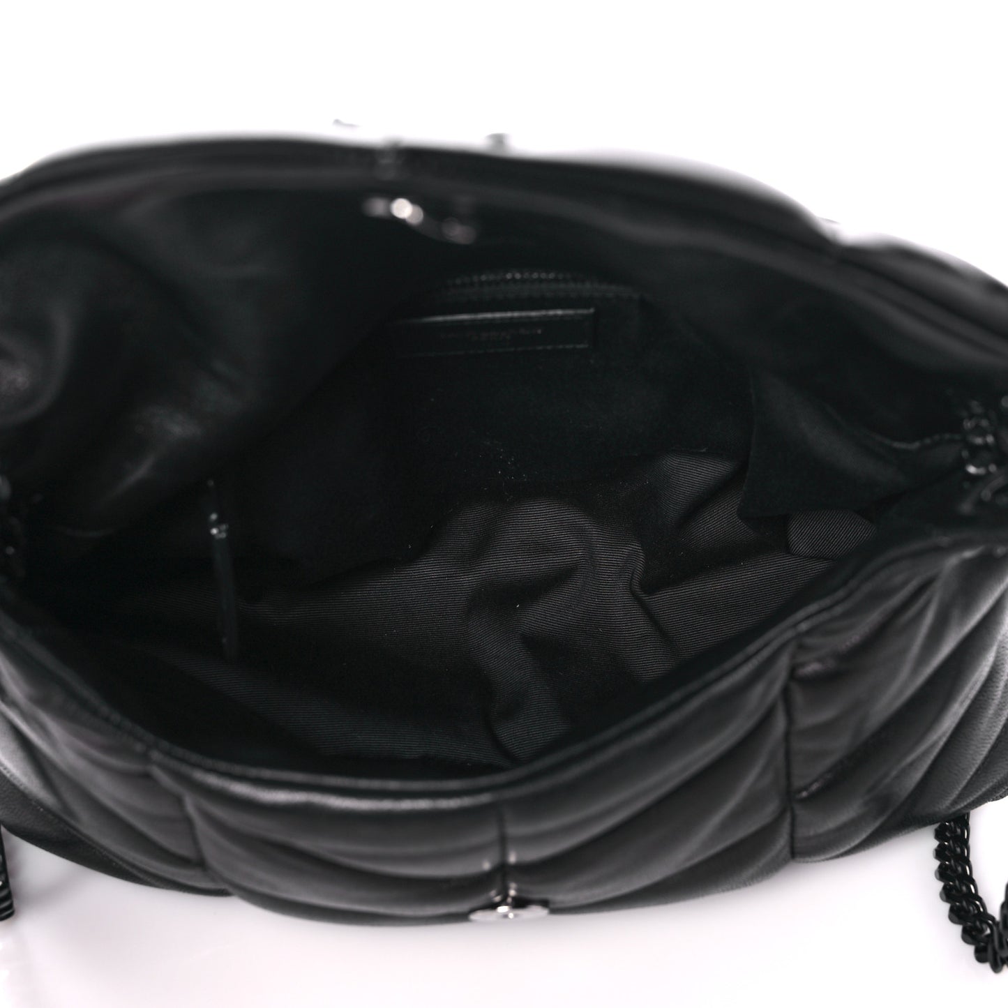 Lambskin Quilted Monogram Monochrome Small Loulou Puffer Chain Satchel Black
