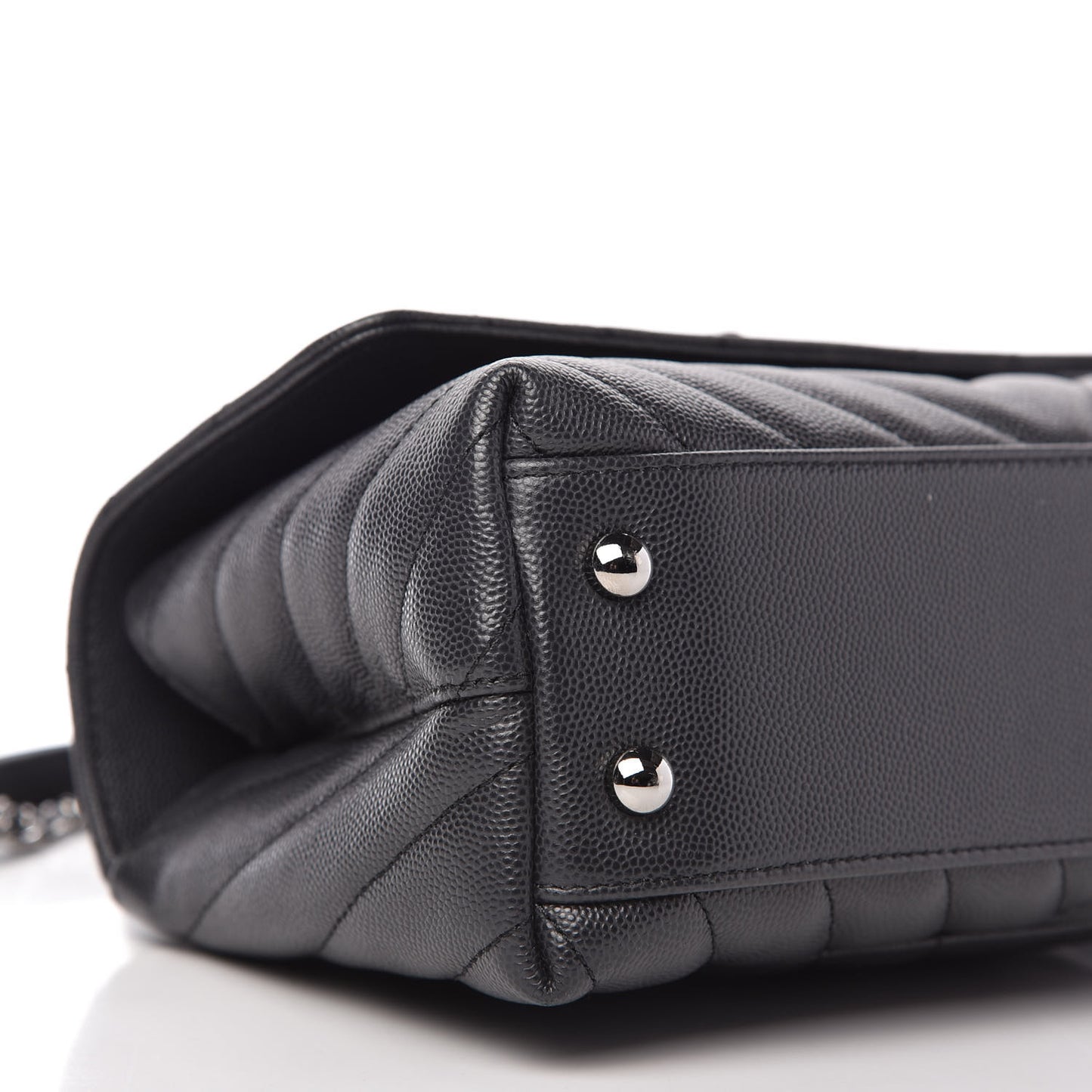 Caviar Chevron Quilted Mini Coco Handle Flap Dark Grey